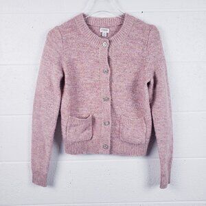 J. Crew Shimmer Lady Button Front Crew Neck Knit Cardigan Rose Blush Metallic XS